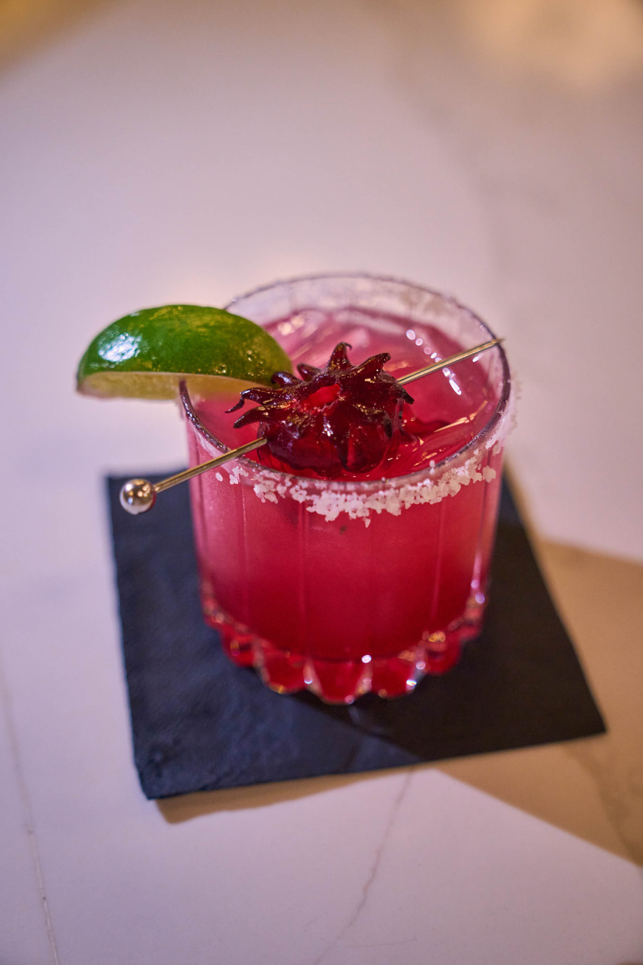 A hibiscus margarita at Eli's Table in Charleston, echoing the Pink Drink fundraiser for MUSC Hollings Cancer Center