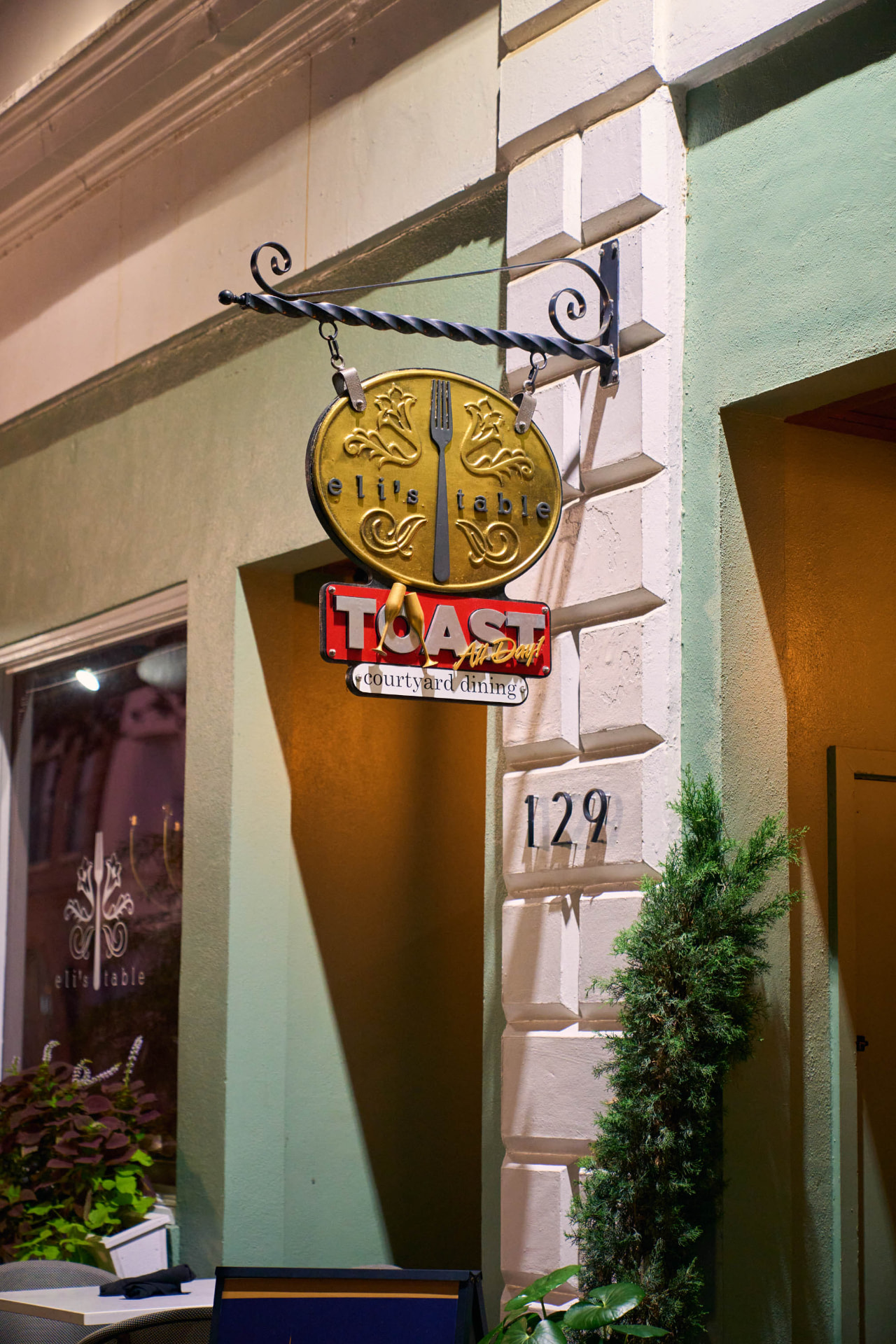 The Eli's Table sign at 129 Meeting Street in downtown Charleston, a Charleston Hospitality Group restaurant