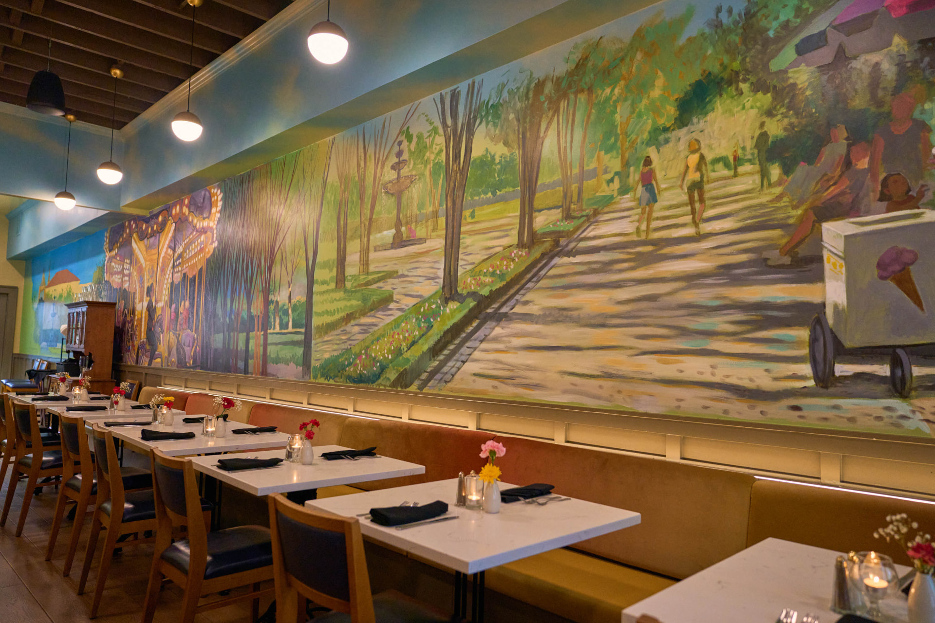 The dining room mural at Eli's Table, a Charleston Hospitality Group restaurant in downtown Charleston